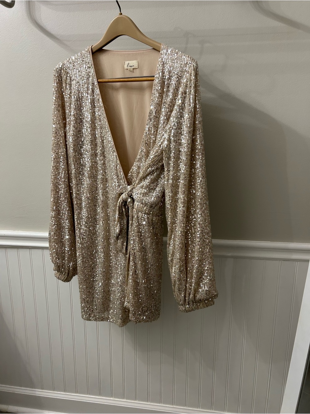 Lena Champagne Sequin Wrap Dressy Romper